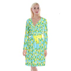 Lemon Pattern Long Sleeve Velvet Front Wrap Dress by Valentinaart