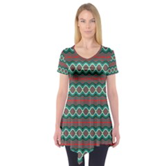 Ethnic Geometric Pattern Short Sleeve Tunic  by linceazul