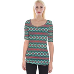 Ethnic Geometric Pattern Wide Neckline Tee