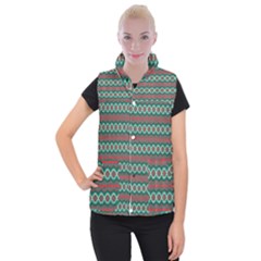 Ethnic Geometric Pattern Women s Button Up Puffer Vest by linceazul