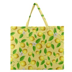 Lemon Pattern Zipper Large Tote Bag by Valentinaart