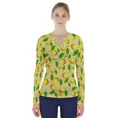 Lemon Pattern V-neck Long Sleeve Top