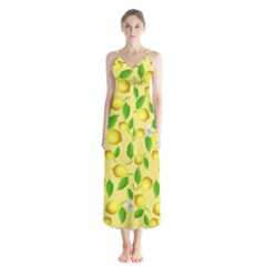 Lemon Pattern Button Up Chiffon Maxi Dress