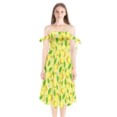 Lemon Pattern Shoulder Tie Bardot Midi Dress