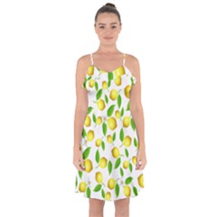 Lemon Pattern Ruffle Detail Chiffon Dress