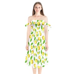 Lemon Pattern Shoulder Tie Bardot Midi Dress