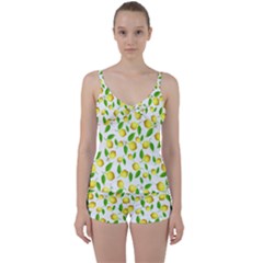 Lemon Pattern Tie Front Two Piece Tankini