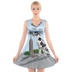 Great Dane V-neck Sleeveless Skater Dress by Valentinaart