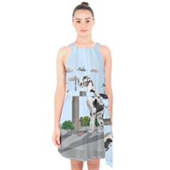 Great Dane Halter Collar Waist Tie Chiffon Dress