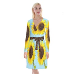 Sunflower Long Sleeve Velvet Front Wrap Dress by Valentinaart