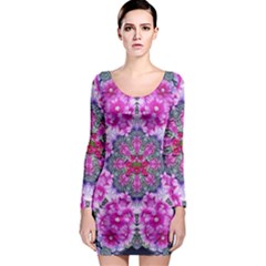 Fantasy Cherry Flower Mandala Pop Art Long Sleeve Bodycon Dress by pepitasart