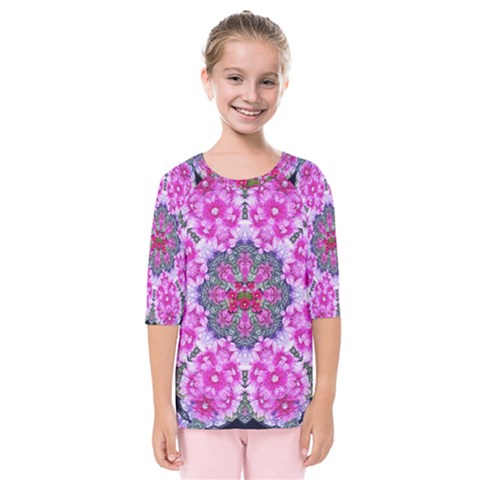 Fantasy Cherry Flower Mandala Pop Art Kids  Quarter Sleeve Raglan Tee by pepitasart