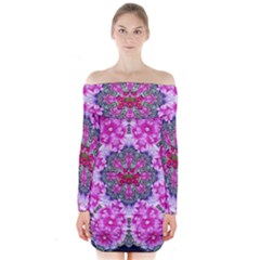 Fantasy Cherry Flower Mandala Pop Art Long Sleeve Off Shoulder Dress by pepitasart