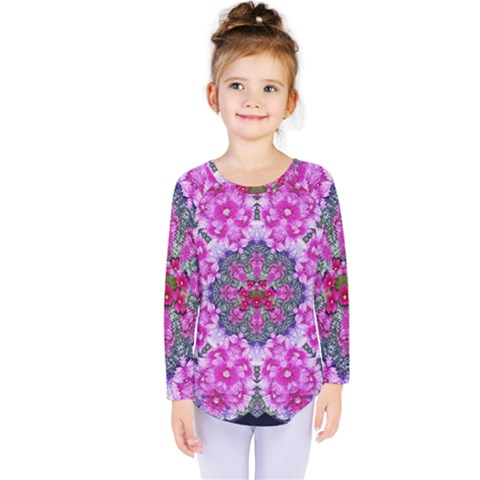 Fantasy Cherry Flower Mandala Pop Art Kids  Long Sleeve Tee by pepitasart