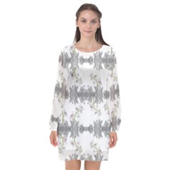 Floral Collage Pattern Long Sleeve Chiffon Shift Dress 