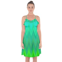 Zig Zag Chevron Classic Pattern Ruffle Detail Chiffon Dress