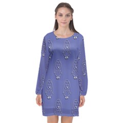 Owl Pattern Wallpaper Vector Long Sleeve Chiffon Shift Dress 