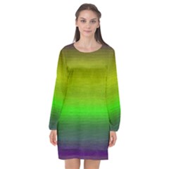 Ombre Long Sleeve Chiffon Shift Dress 