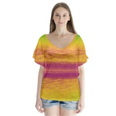 Ombre V-neck Flutter Sleeve Top by ValentinaDesign