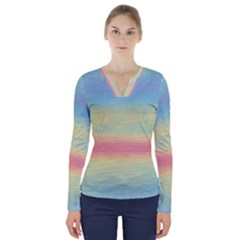 Ombre V-neck Long Sleeve Top