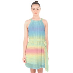 Ombre Halter Collar Waist Tie Chiffon Dress