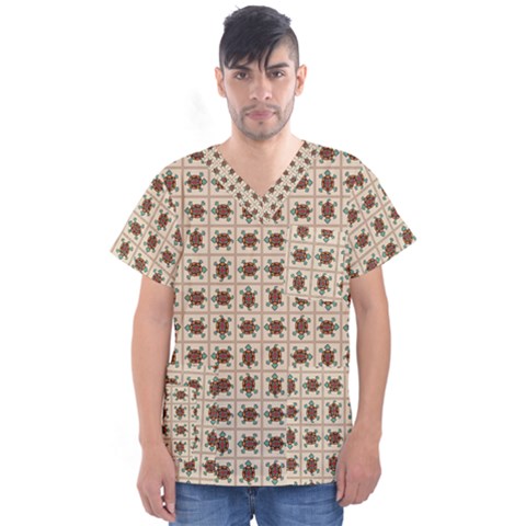 Native American Pattern Men s V-neck Scrub Top by linceazul