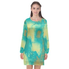 Ombre Long Sleeve Chiffon Shift Dress 