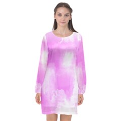 Ombre Long Sleeve Chiffon Shift Dress 