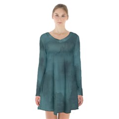 Ombre Long Sleeve Velvet V-neck Dress by ValentinaDesign