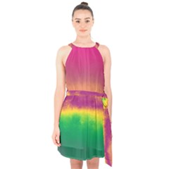 Ombre Halter Collar Waist Tie Chiffon Dress by ValentinaDesign