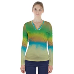 Ombre V-neck Long Sleeve Top