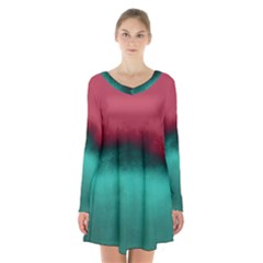 Ombre Long Sleeve Velvet V-neck Dress by ValentinaDesign