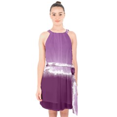 Ombre Halter Collar Waist Tie Chiffon Dress