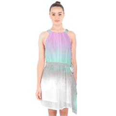 Ombre Halter Collar Waist Tie Chiffon Dress