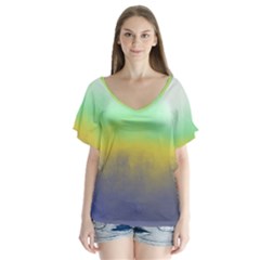 Ombre V-neck Flutter Sleeve Top by ValentinaDesign