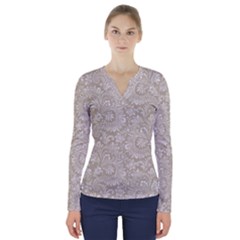 Floral Pattern V-neck Long Sleeve Top