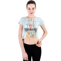 Watercolor Bouquet Floral White Crew Neck Crop Top by Nexatart