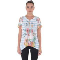 Watercolor Bouquet Floral White Cut Out Side Drop Tee