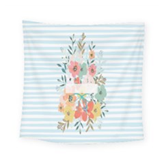 Watercolor Bouquet Floral White Square Tapestry (small)