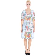 Watercolor Bouquet Floral White Wrap Up Cocktail Dress