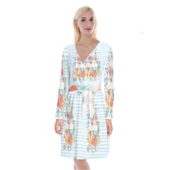 Watercolor Bouquet Floral White Long Sleeve Velvet Front Wrap Dress by Nexatart