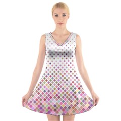 Pattern Square Background Diagonal V-neck Sleeveless Skater Dress by Nexatart