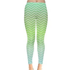 Green Line Zigzag Pattern Chevron Leggings  by Nexatart