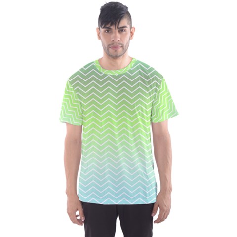 Green Line Zigzag Pattern Chevron Men s Sports Mesh Tee by Nexatart