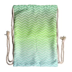 Green Line Zigzag Pattern Chevron Drawstring Bag (large) by Nexatart