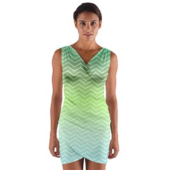 Green Line Zigzag Pattern Chevron Wrap Front Bodycon Dress by Nexatart