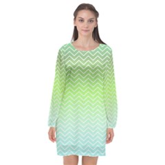 Green Line Zigzag Pattern Chevron Long Sleeve Chiffon Shift Dress  by Nexatart