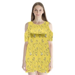 Chicken Chick Pattern Wallpaper Shoulder Cutout Velvet  One Piece by Nexatart