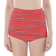 Crocodile Alligator Pattern High-waisted Bikini Bottoms by Nexatart