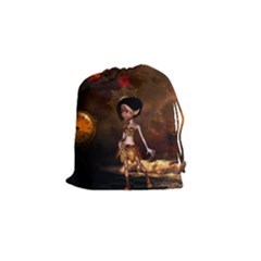 Steampunk, Cute Little Steampunk Girl In The Night With Clocks Drawstring Pouches (small)  by FantasyWorld7